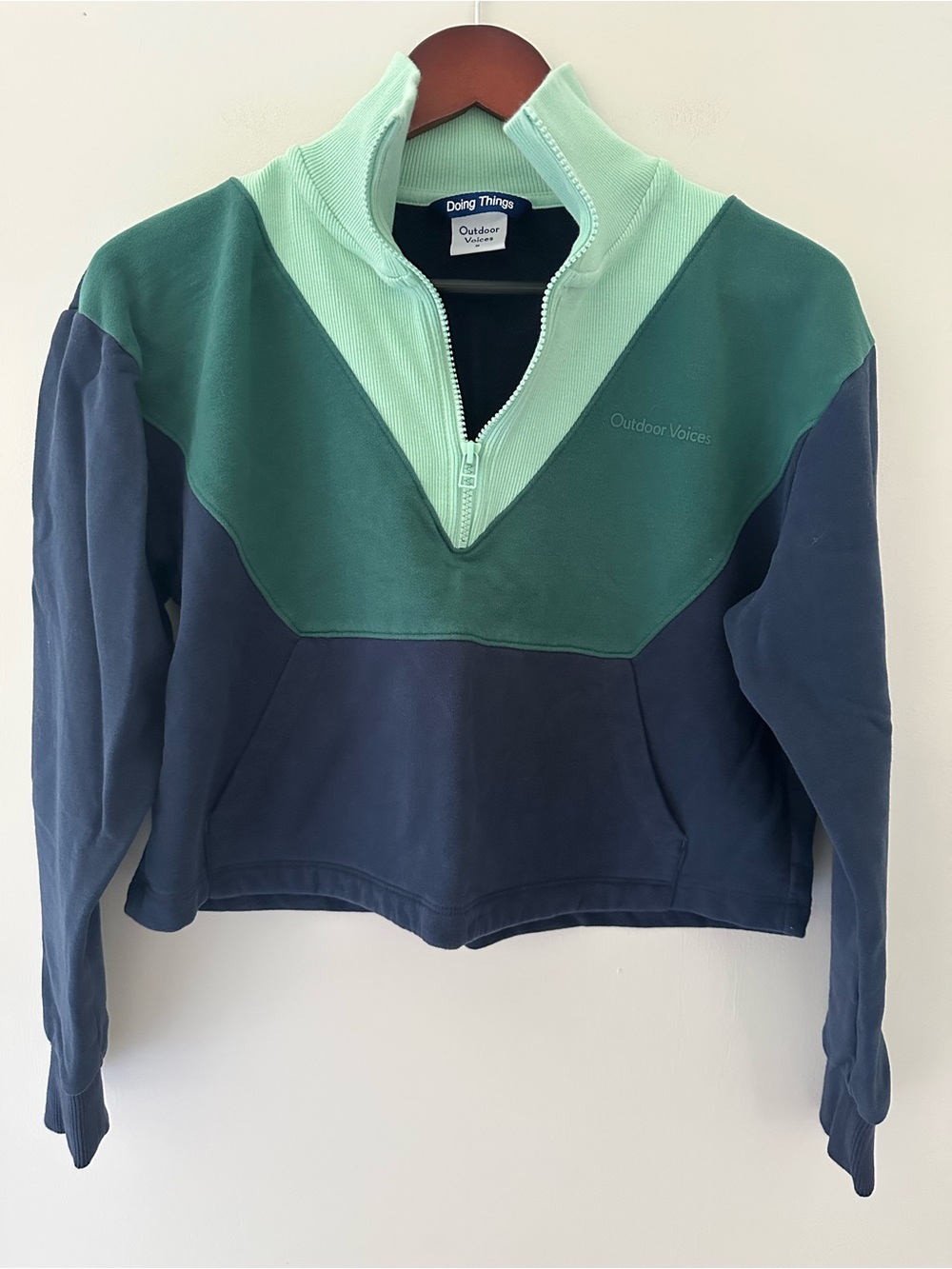 Outdoor Voices Mint, Teal & Navy Colorblock Quarter-Zip Pullover